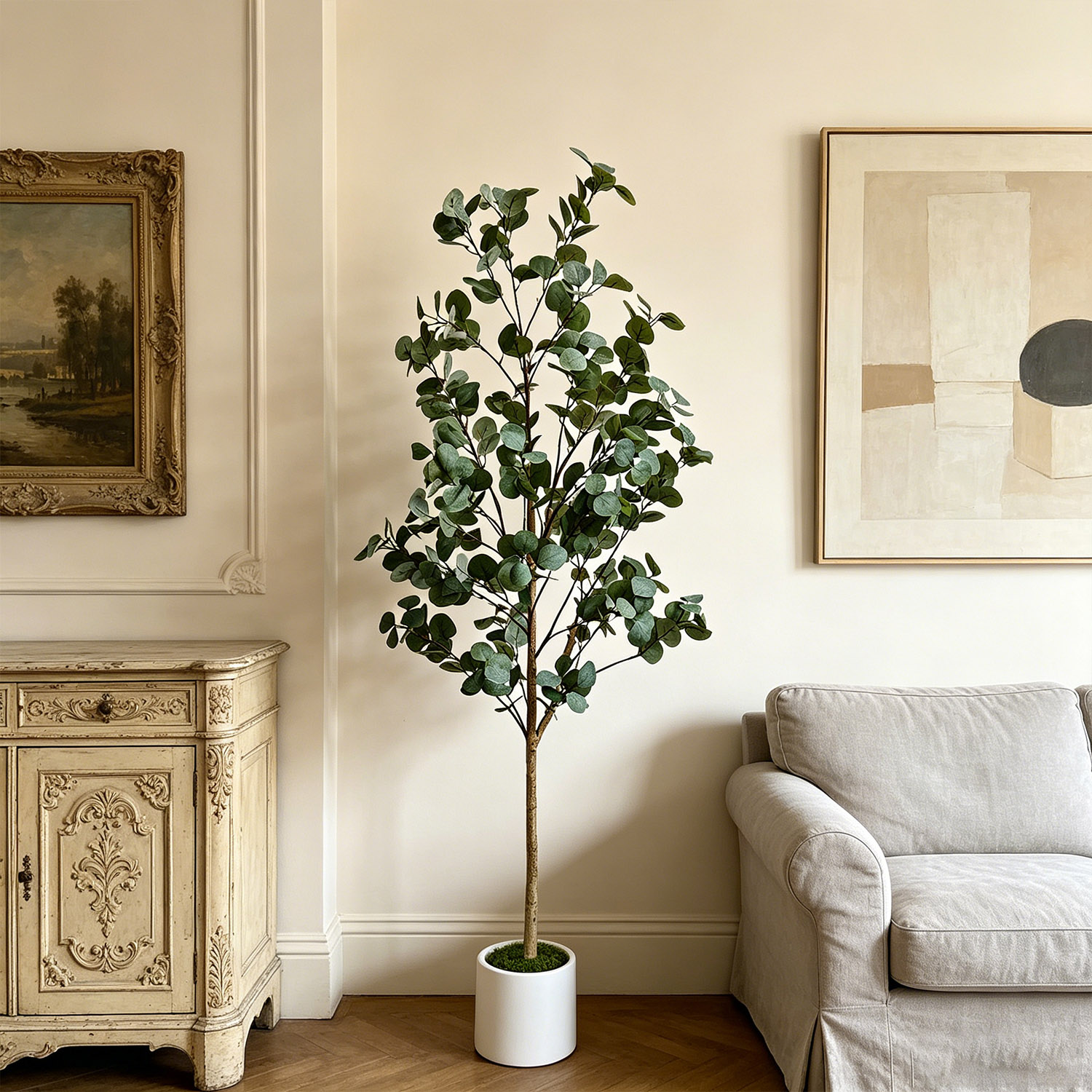 Ficus Lyrata Tree - 120-155Cm/5.1Ft 인공 유칼립투스 나무, 가정 정원