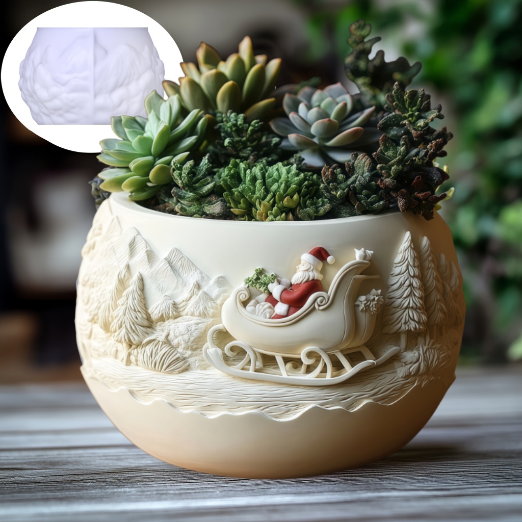 Echeveria Succulent - 삼나무 썰매 산타클로스 릴리프 캔들 컵